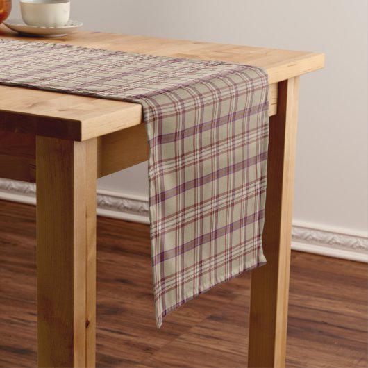 Tan Burgundy Plaid Classic Pattern Table Runner Korte Tafelloper (Voorbeeld)