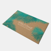 Tan Burlap met Blauwgroen palmbladeren Deurmat (Schuin)