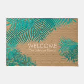 Tan Burlap met Blauwgroen palmbladeren Deurmat (Voorkant)