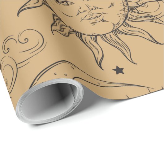 Tan Celestial Sun Moon Stars Cadeaupapier (Rol Hoek)