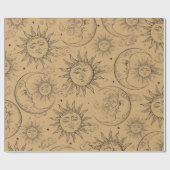Tan  Celestial Sun Moon Stars Cadeaupapier (Vlak)