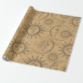 Tan Celestial Sun Moon Stars Cadeaupapier (Uitgerold)
