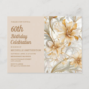 Tan Champagne Floral 60e verjaardag voor vrouwen Uitnodiging Briefkaart