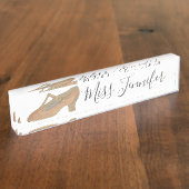 Tan Character Shoe Dance Teacher Instructor Naambordje (Zijkant)