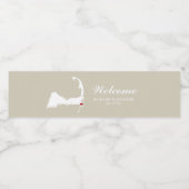 Tan Chatham Cape Cod Kaart met rood hart Bruiloft Waterfles Etiket (Enkel label)