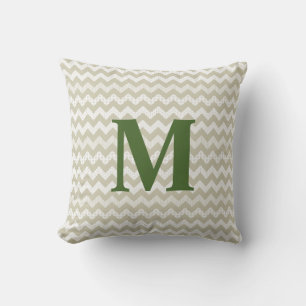 Tan Chevron en Groen Monogram Outdoor Kussen