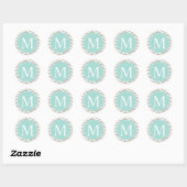 Tan Chevron Turquoise Monogram Ronde Sticker (Vel)