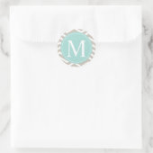 Tan Chevron Turquoise Monogram Ronde Sticker (Tas)