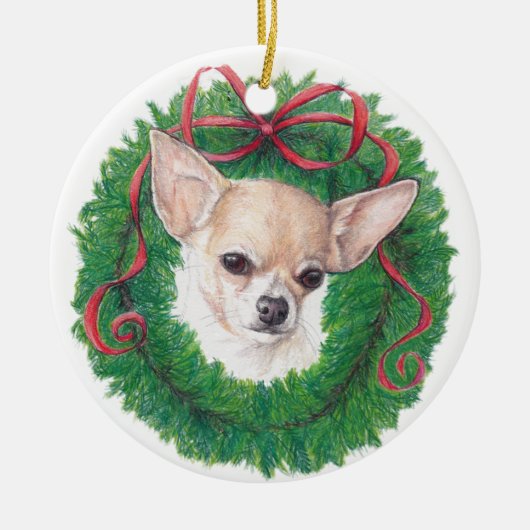 Tan Chihuahua Dog Art Ornament (Voorkant)