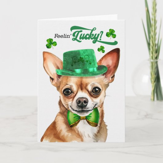 Tan Chihuahua Dog Feelin' Lucky St Patrick's Day Feestdagen Kaart (Voorkant)