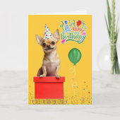 Tan Chihuahua Dog Party Hat Yellow Birthday Kaart (Voorkant)