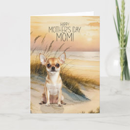 Tan Chihuahua Dog Sunset Beach Mother's Day Feestdagen Kaart