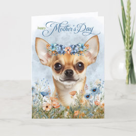 Tan Chihuahua Dog with Wildflowers Mother's Day Feestdagen Kaart