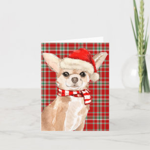 Tan Chihuahua en Red Pset Kerstmis Feestdagen Kaart