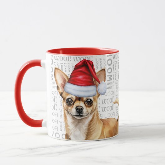 Tan Chihuahua Hond Kerstman Woof Achtergrond Kerst Mok (Links)