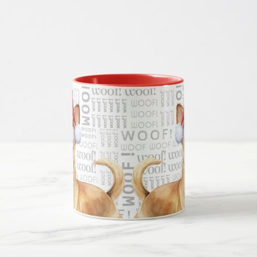 Tan Chihuahua Hond Kerstman Woof Achtergrond Kerst Mok (Midden)