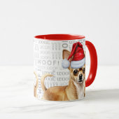 Tan Chihuahua Hond Kerstman Woof Achtergrond Kerst Mok (Voorkant rechts)