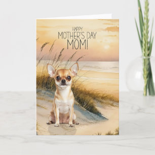 Tan Chihuahua-hond Zonsondergang Strand Moederdag Feestdagen Kaart