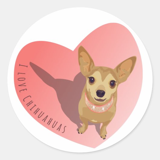 Tan Chihuahua in een diamantroze halsband Ronde Sticker (Voorkant)