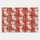 Tan Chihuahua Kersthond en Plaid Inpakpapier Vel (Voorkant 3)