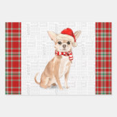 Tan Chihuahua Kersthond en Plaid Inpakpapier Vel (Voorkant)