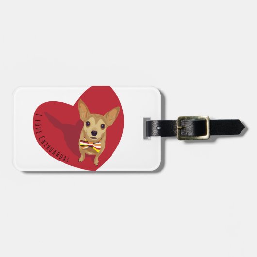 Tan Chihuahua met een boeg stropdas in een rood ha Bagagelabel (Voorkant horizontaal)