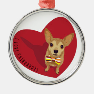 Tan Chihuahua met een boeg stropdas in een rood ha Metalen Ornament