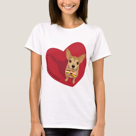 Tan Chihuahua met een boeg stropdas in een rood ha T-shirt (Voorkant)