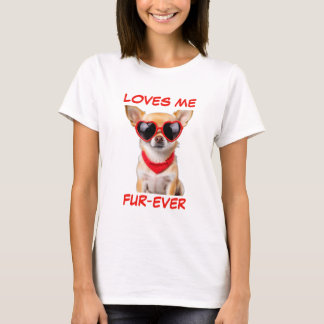 Tan Chihuahua Rode Hart-vormige Zonnebril T-shirt