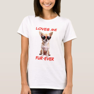 Tan Chihuahua Rode Hart-vormige Zonnebril T-shirt