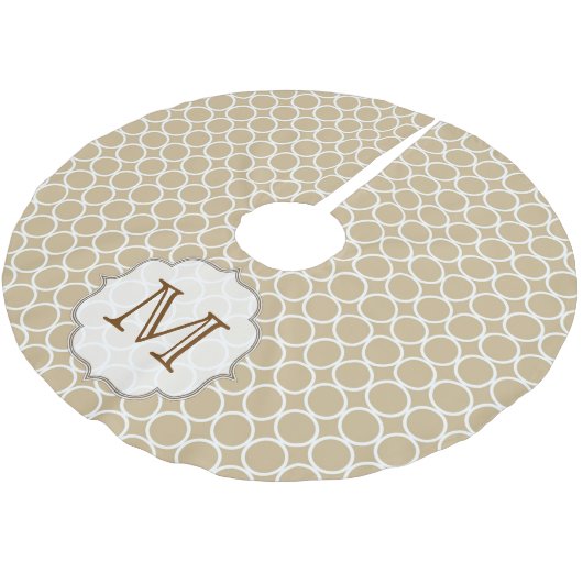 Tan Circle Polka Dot Monogram Initialen boomrok Kerstboom Rok (Gekanteld)