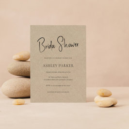 Tan Color Linen Simple Black Script-Vrijgezellenfe Kaart