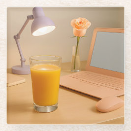 Tan Computer Peach Roos Glass Onderzetter