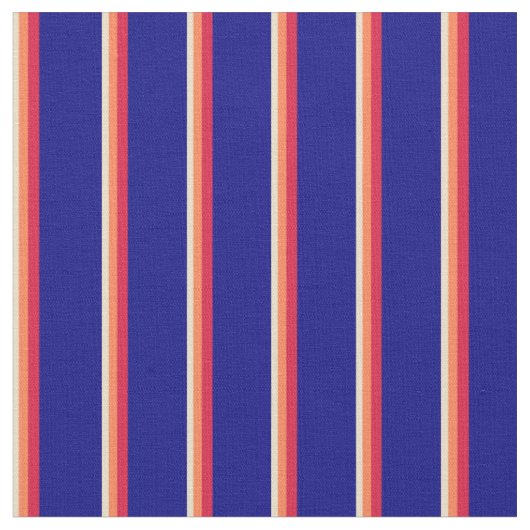 Tan, Coral, Crimson en Blue Lines Stof (Close Up)