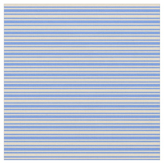 Tan & Cornflower Blue Striped/Lined Pattern Stof (Close Up)
