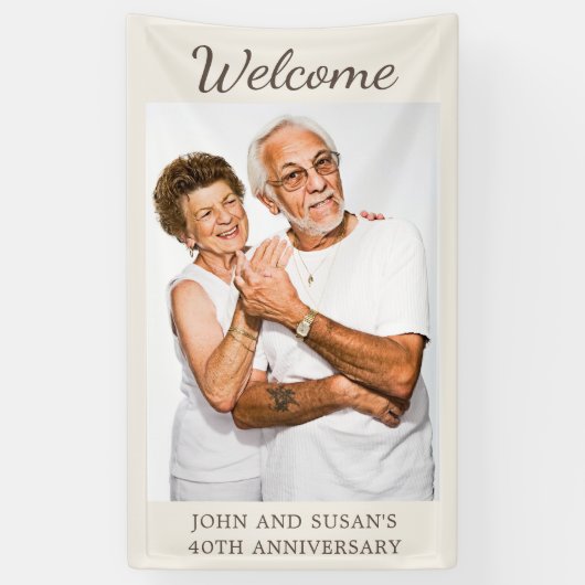 Tan Cream 40th Wedding Jubileum Foto Welkom Spandoek (Verticaal)