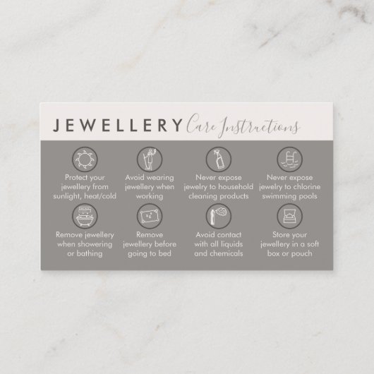 Tan Cream Beige Jewelry Aftercare Instructions Visitekaartje (Achterkant)