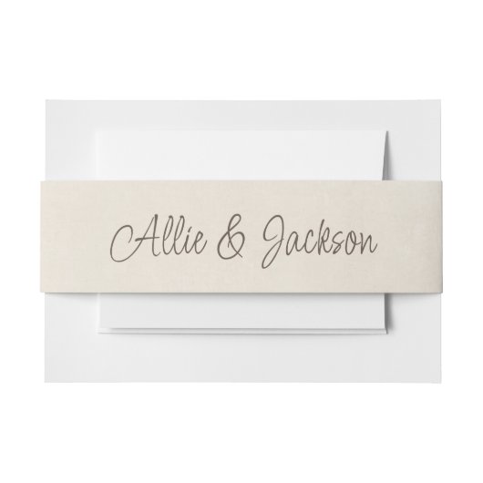 Tan Cream bruid bruidegom namen bruiloft Uitnodigingen Wikkel (Voorkant Voorbeeld)