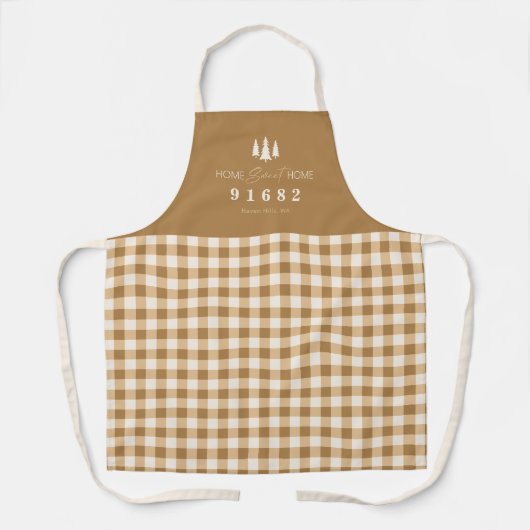 Tan Cream Gingham Home Sweet Home Aangepaste postc Schort (Voorkant)