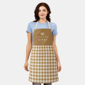 Tan Cream Gingham Home Sweet Home Aangepaste postc Schort (Gedragen)