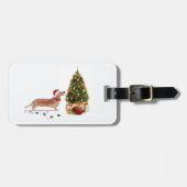 Tan Dachshund Funny kersthond met boom Bagagelabel (Voorkant horizontaal)