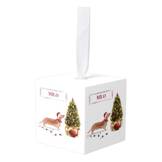 Tan Dachshund Funny kersthond met boom Decoratie (Voorkant hoekig)