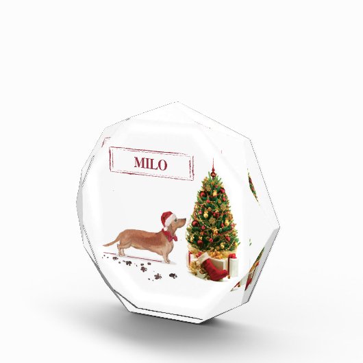 Tan Dachshund Funny kersthond met boom Fotoblokken (Rechts)