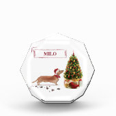 Tan Dachshund Funny kersthond met boom Fotoblokken (Voorkant)