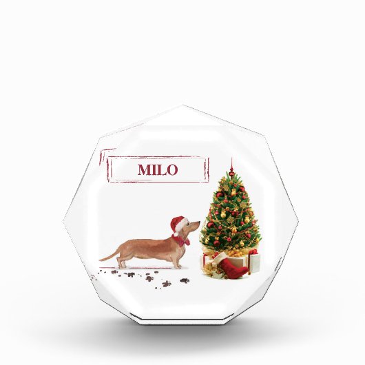 Tan Dachshund Funny kersthond met boom Fotoblokken (Voorkant)