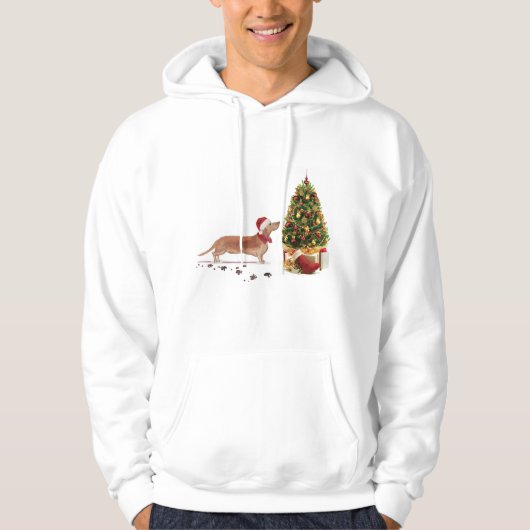 Tan Dachshund Funny kersthond met boom Hoodie (Voorkant)