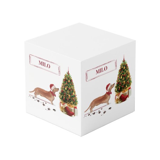 Tan Dachshund Funny kersthond met boom Kubus (Achter hoekig)