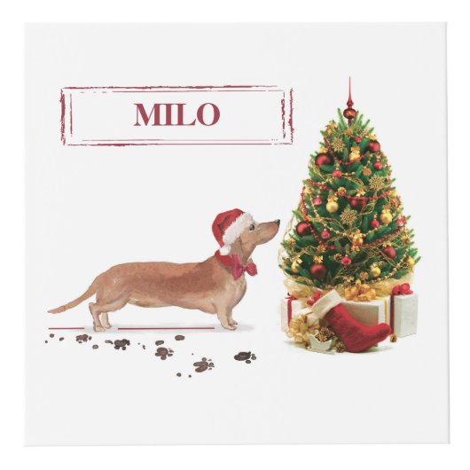 Tan Dachshund Funny kersthond met boom Kubus (Voorkant)