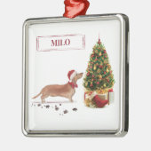 Tan Dachshund Funny kersthond met boom Metalen Ornament (Links)