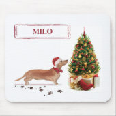 Tan Dachshund Funny kersthond met boom Muismat (Voorkant)